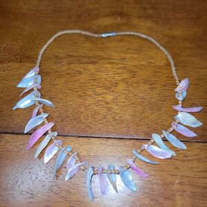 Boho Beach Seashell Necklace Pink White Blue Choker Clam Shell‎ Statement 18 In